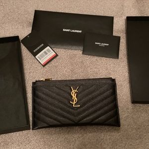 SAINT LAURENT MONOGRAM BILL POUCH IN GRAIN DE POUD